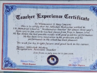 Experience Certificate Of Mathematics Teacher